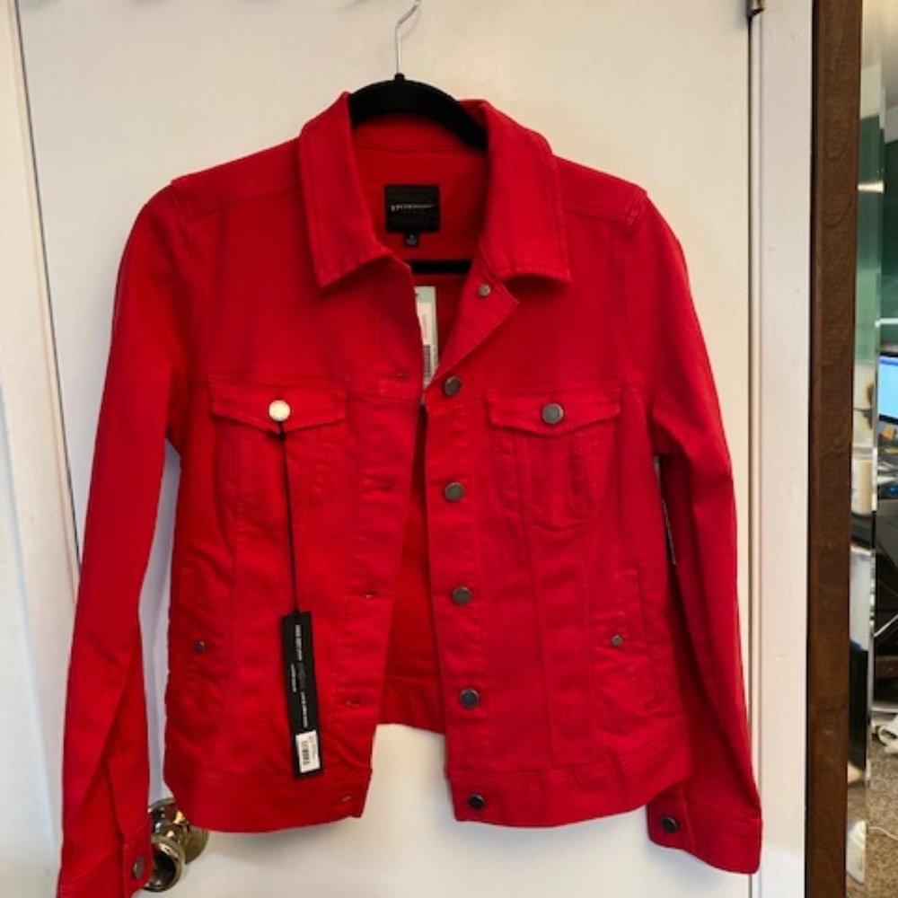 Red Denim Cotton Jacket with stretch